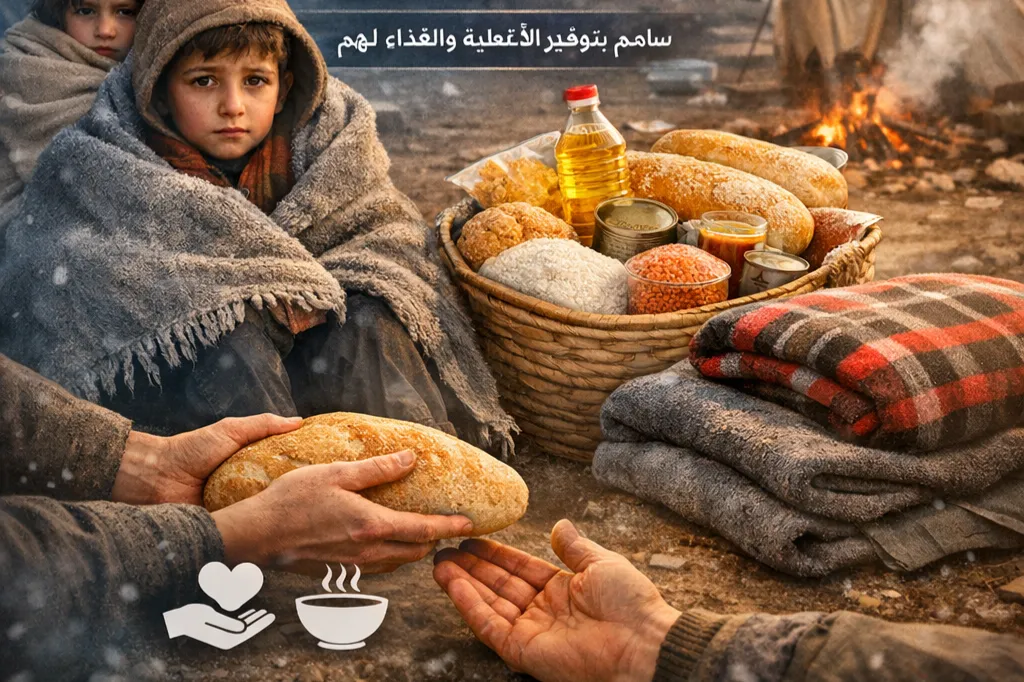 حملة لتوزيع الأغطية والغذاء على النازحين